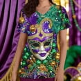 thumbnail image 1 of RKSTN Haut de Travail Décontracté pour Femmes, Mode Carnaval, Imprimé, Col en V, Manches Courtes, avec Poche, Violet, TG, 1 of 5