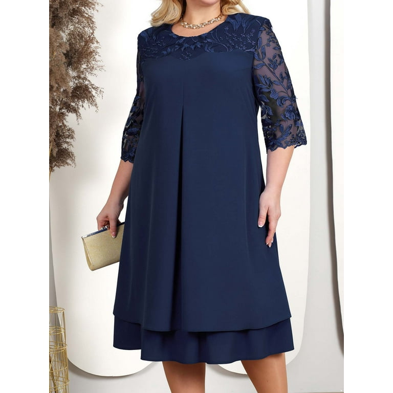 Navy blue cocktail dress plus size sale