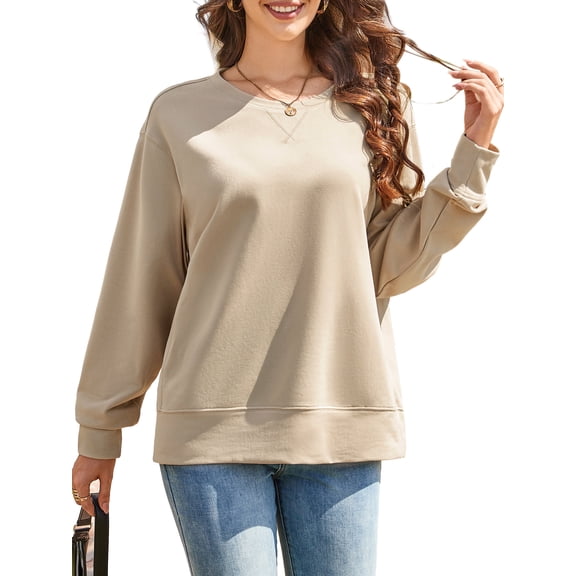 JYLFC Plus Size Sweatshirt for Women Lightweight Crew Neck Long Sleeve Shirts Khaki 4XL
