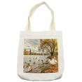 thumbnail image 1 of Landscape Tote Bag, Prague Charles Bridge Old Town Czech Republic Riverside Scenic View with Swans, Cloth Linen Reusable Bag for Shopping Books Beach and More, 16.5" X 14", Cream, by Ambesonne, 1 of 2
