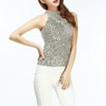 thumbnail image 2 of Women's Sequin Halter Tank Top Summer Luxurious Mock Neck Sleeveless Blouses Slim Fit Fashion Going Out Clothes Gray, 2 of 7