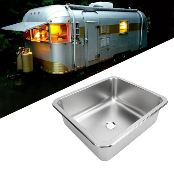 RV Sink, Stainless Steel Drop In Bar Sink Large Capacity Rectangular Topmount Hand Wash Basin Sink Small Single Bowl Sink with 1.6in Drain Hole for Caravan Boat Camper