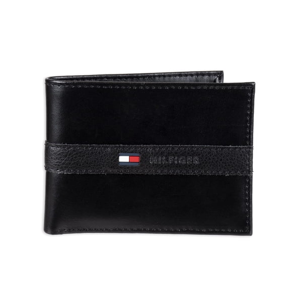 Cartera Tommy Hilfiger de piel para hombre, fina y elegante, plegable, negra
