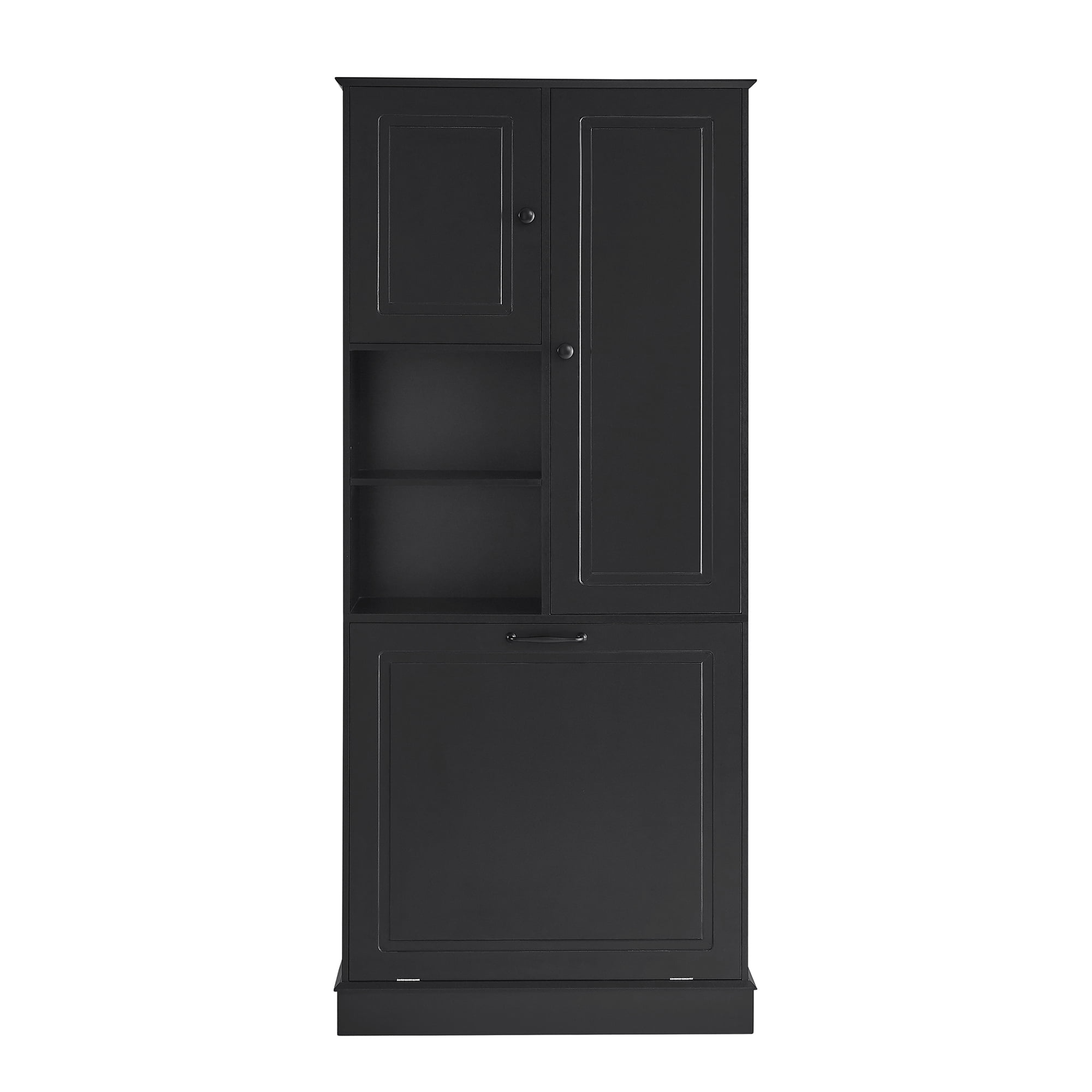 Tall Storage Cabinet with Adjustable Shelves, Large Flip-Out Basket & Enclosed Cabinets – Perfect for Bathroom, Living Room, or Office, MDF Material with Aluminum Alloy Handles