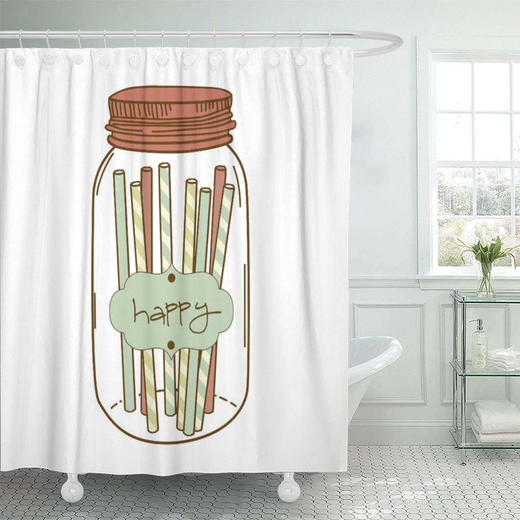 Yusdecor Pink Striped Happy Mason Jar And Straws Green Vintage Bathroom Decor Bath Shower Curtain 60x72 Inch Walmart Canada