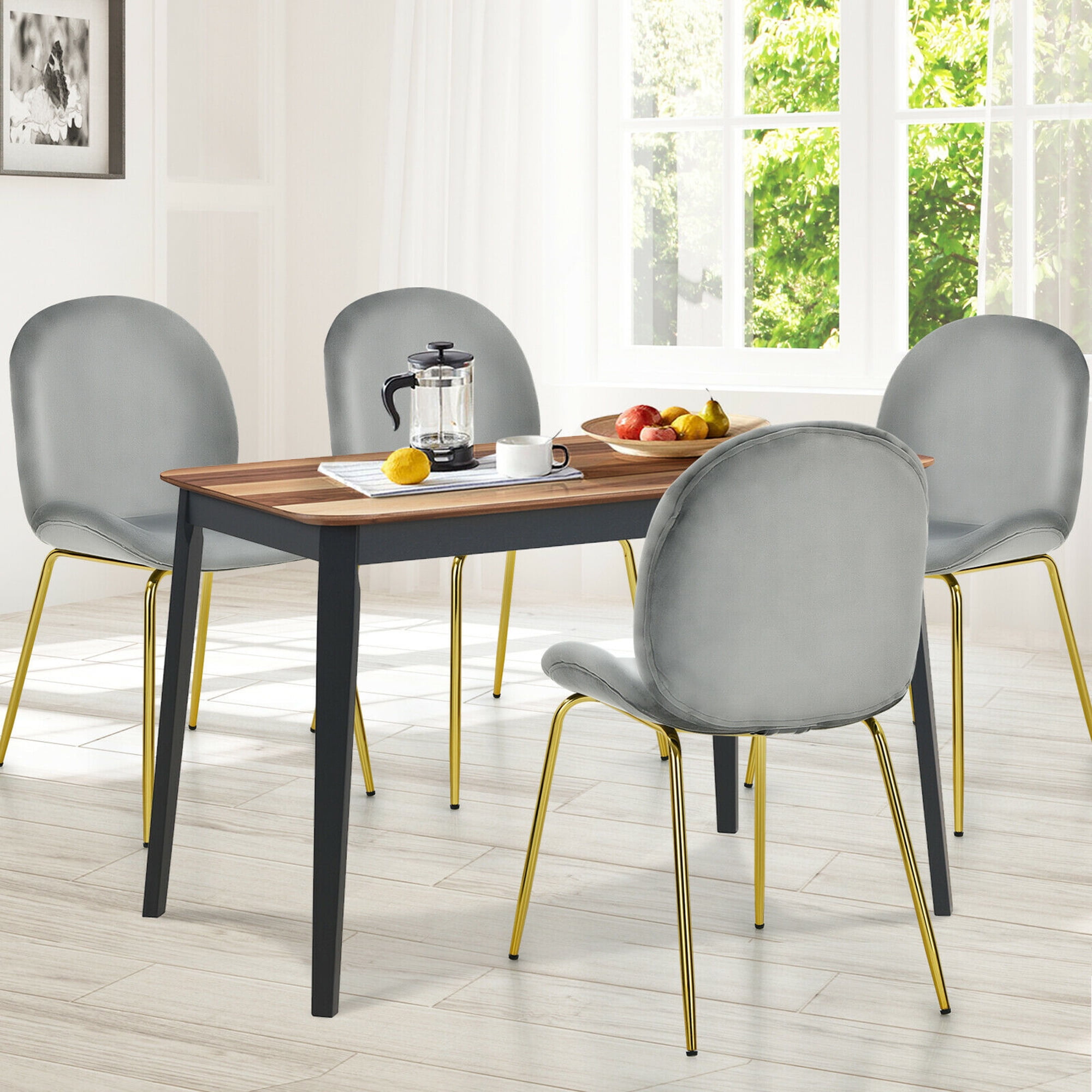 Gymax 4PCS Velvet Dining Chair Accent Leisure Chair Armless Side Chair Grey