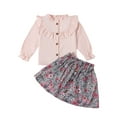 thumbnail image 1 of FAROOT Girls Autumn 2 Piece Outfits Pink Long Sleeve Ruffle Tops Button Floral Skirt Set, 1 of 8