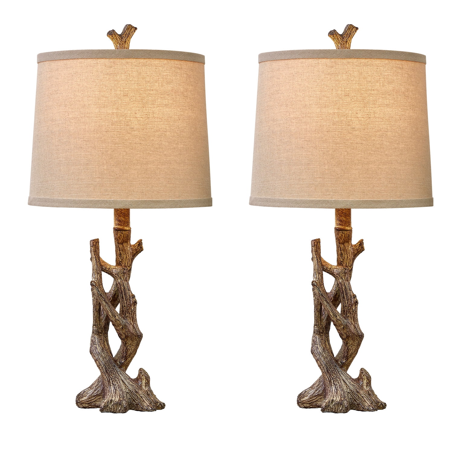 Yokila 23" Wood Grain Rustic Table Lamp Set of 2 for Living Room Bedroom Farmhouse Tree Trunk Bedside Nightstand Lamps with Lamp Shade