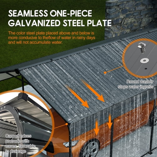 Thanaddo 12x20 ft Heavy Duty Galvanized Metal Carport for Vehicles, Waterproof UV Resistant, Black