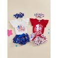 thumbnail image 2 of Baby Girl My First 4th of July Outfits Newborn Infant American Flag Romper Top+Ruffle Shorts +Headband Set 3Pcs Summer Clothes, 2 of 8