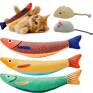 3 Pack Cat Toys Saury Fish and 2 Pack Mice Catnip Cat Toys , Catnip Crinkle Sound, Soft and Durable, Interactive Kitten Kicker for Indoor Kitty Exercise,Fish Length 9.2 Inches