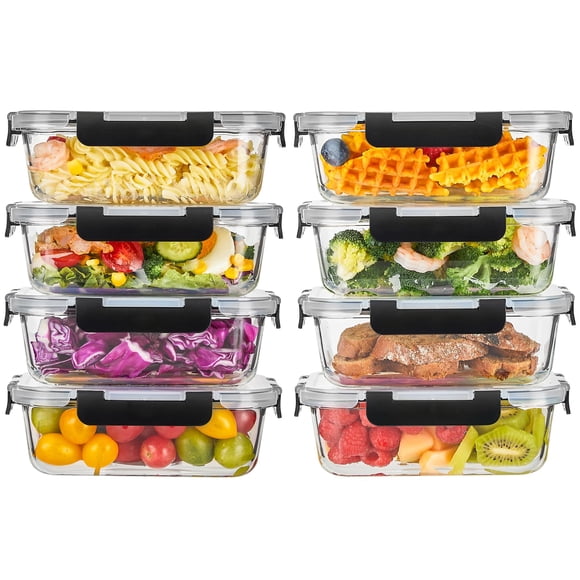 Recipientes de vidrio para almacenamiento de alimentos Liuruiyu, paquete de 8, 1065 ml con tapas