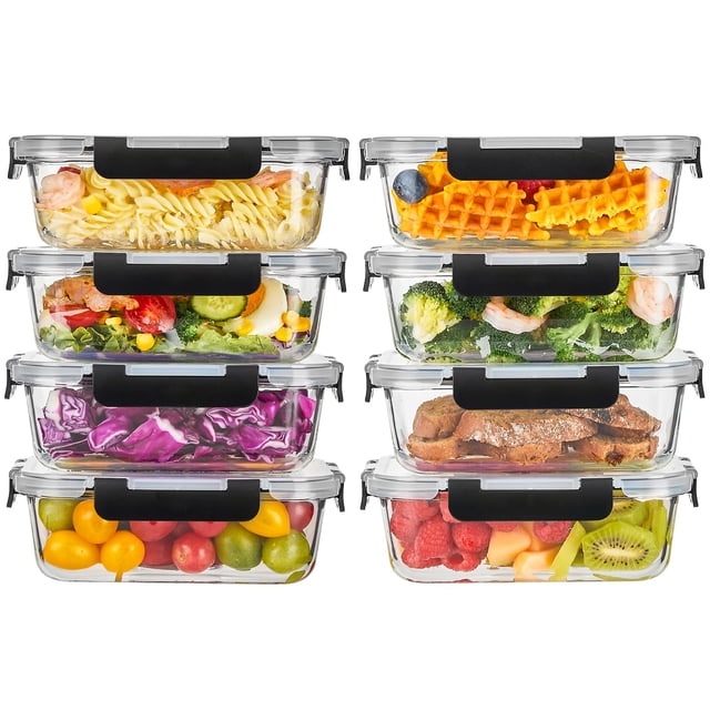 Recipientes de vidrio para almacenamiento de alimentos Liuruiyu, paquete de 8, 1065 ml con tapas