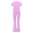thumbnail image 6 of BYHONG Womens Elegant Solid Color Sport Shirt Tops Wide Leg Pants Trousers Suit Womens Pant Suits Pink M, 6 of 9