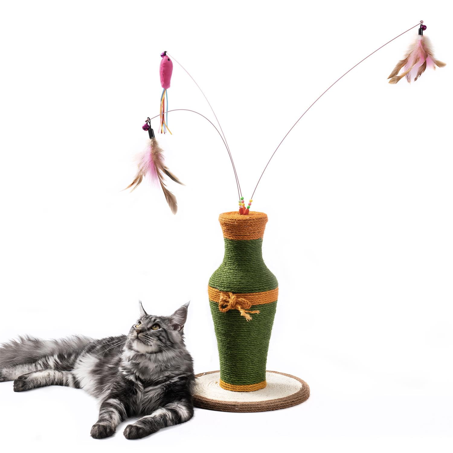 Pefilos 16" Tall Cat Scratching Post for Indoor Cats, Cat Toys Interactive Sisal Scratch Posts, Sisal Cat Teaser Wand Post, Sisal Cat Scratcher for Large Cats and Kittens, Green Pefilos 16" Tall Cat Scratching Post for Indoor Cats, Cat Toys Interactive Sisal Scratch Posts, Sisal Cat Teaser Wand Post, Sisal Cat Scratcher for Large Cats and Kittens, Green