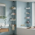 thumbnail image 6 of Twister.CK Corner Shower Caddy Tension Pole, 76"-110" Adjustable Bathroom Organizer Shelves, 4-Tier Rustproof Bathroom Shelves with Built-In Towel Bars, Silver, 6 of 6