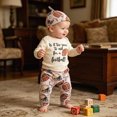 thumbnail image 2 of Kaprioy Baby Boy Romper Fall Baby Boy Clothes Football Outfit Letter Printed Long Sleeve Romper Shirt Tops and Pants Hat 3PCS Set, 2 of 9