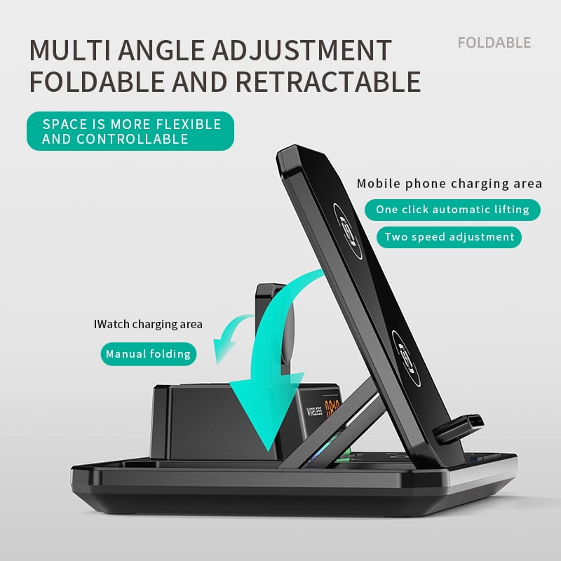 6 in 1 Wireless Charger,Multifunctional Folding Fast Charging Phone Holder,30W Wireless Fast Charging,Compatible with iPhone,Apple Watch, AirPods and Various Devices Orange