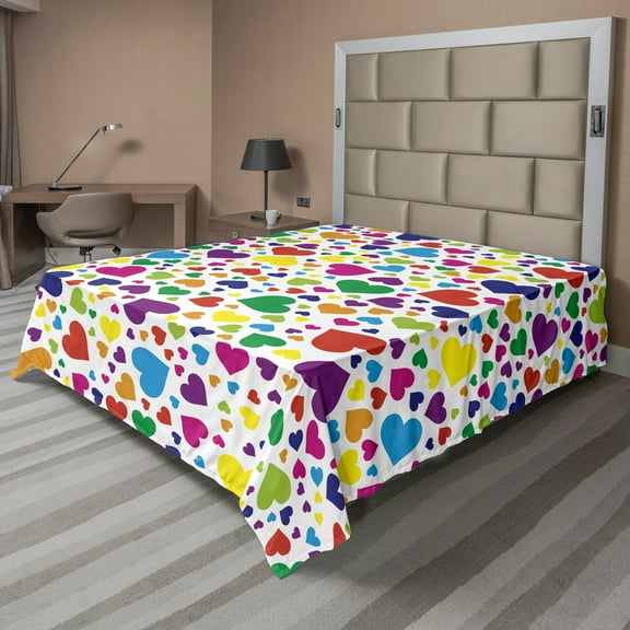 Ambesonne Colorful Flat Sheet, Love Honeymoon Joyful, King Size, Multicolor