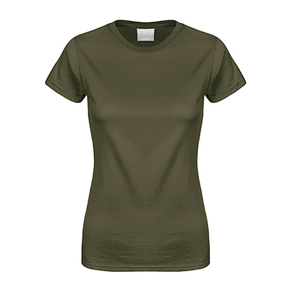 Yigetop T-Shirts for Women Women's Basic Cotton Crew Neck Slim Fit Tee Tunic Length T Shirt T-Shirts for Women Graphic Tees Army Green L
