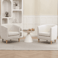 thumbnail image 3 of Barrel Accent Chair Set of 2, Mid Century Modern Upholstered Club Chair with Comfy Armrest and Stable Wood Legs for Bedroom, Living Room, or Reading Corner (Off-white), 3 of 12