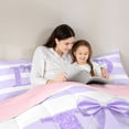 thumbnail image 4 of Erosebridal Bling Glitter Print Stripes Twin Comforter Sets 3-Piece For Boys Girls,Teens Purple Bow D Letter Monogrammed Bedding Set,Pink Reversible, 4 of 6
