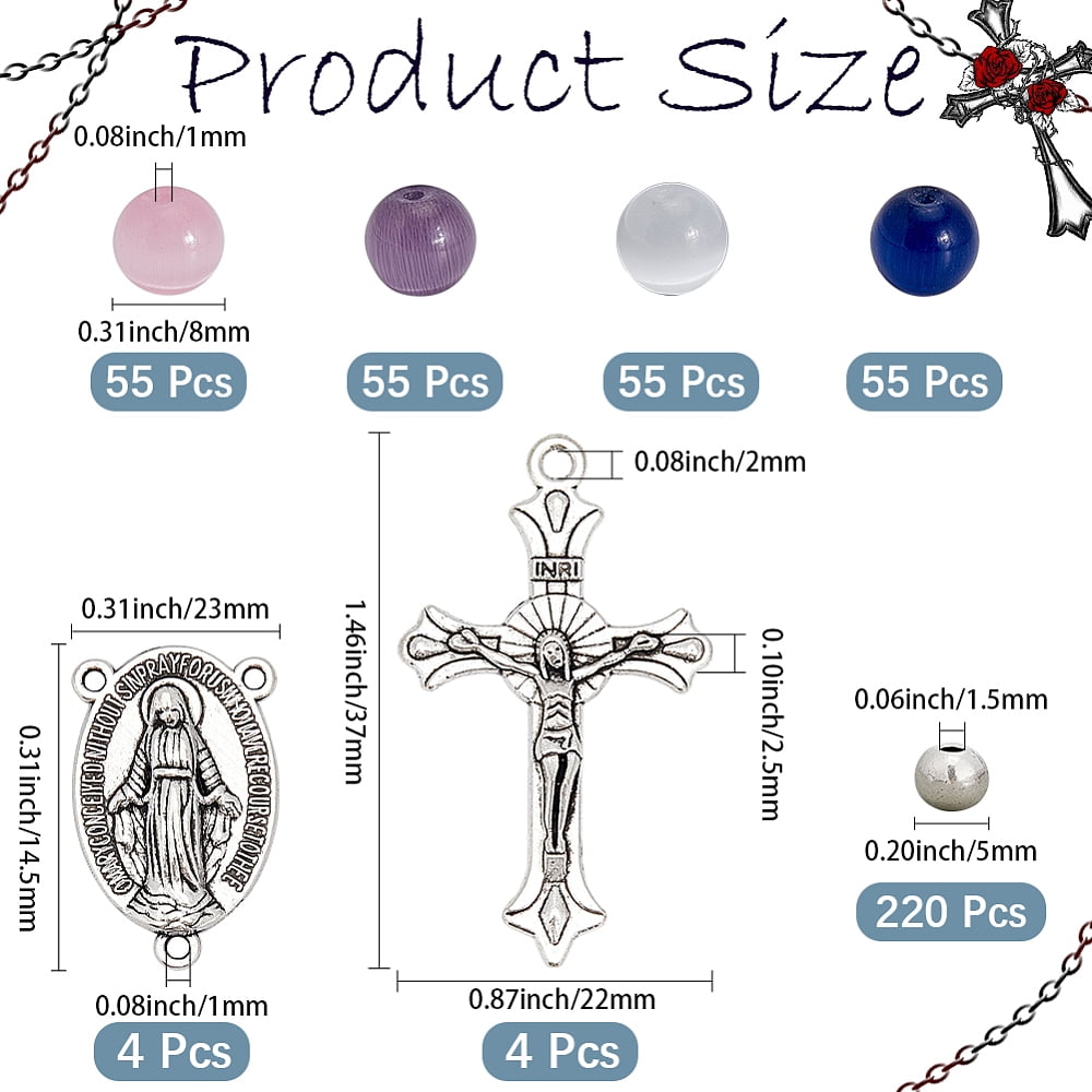 448Pcs Rosary Making Kits Rosary Charms Charm Easter Crucifix Crosses Pendants Chandelier Component Links 8Mm Cat Eye Beads