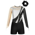 thumbnail image 5 of Alvivi Kids Girls Long Sleeve Gymnastics Leotard with Shorts Hair Scrunchie Dance Unitard Biketards Silver 6, 5 of 7