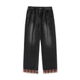 thumbnail image 5 of YUELONGHU Adult Men Casual Pants Mens Casual Pants Men's Casual Denim Trousers Leg Splicing Checkered Design Straight Loose Trousers Casual Color Blocking Elastic Waist Design Jeans, 5 of 6