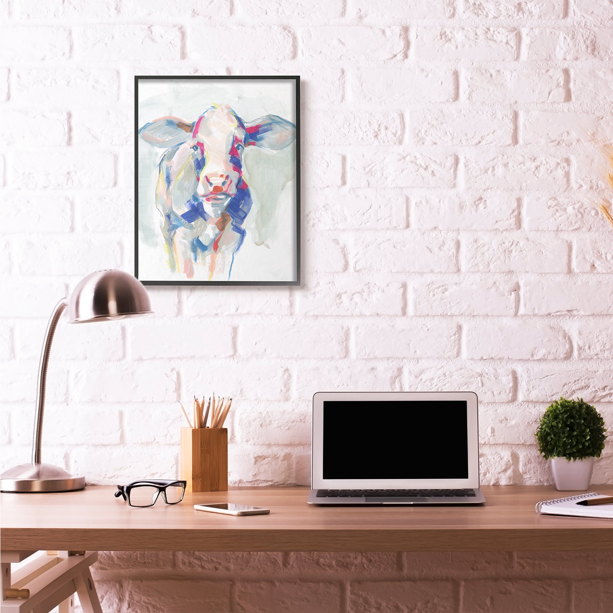 Stupell Industries Colorful Cow Farm Animal Painting Framed Wall Art by Jennifer Paxton Parker, 24" x 30", Black Framed