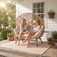 thumbnail image 3 of CHINNLUU Double Egg Chair Indoor Outdoor Stationary Oversized Thicken Padded Cushions,2 Person Egg Loveseat Chair, Extra Large Lounge Chair for Patio Balcony Porch - (Beige Square), 3 of 10