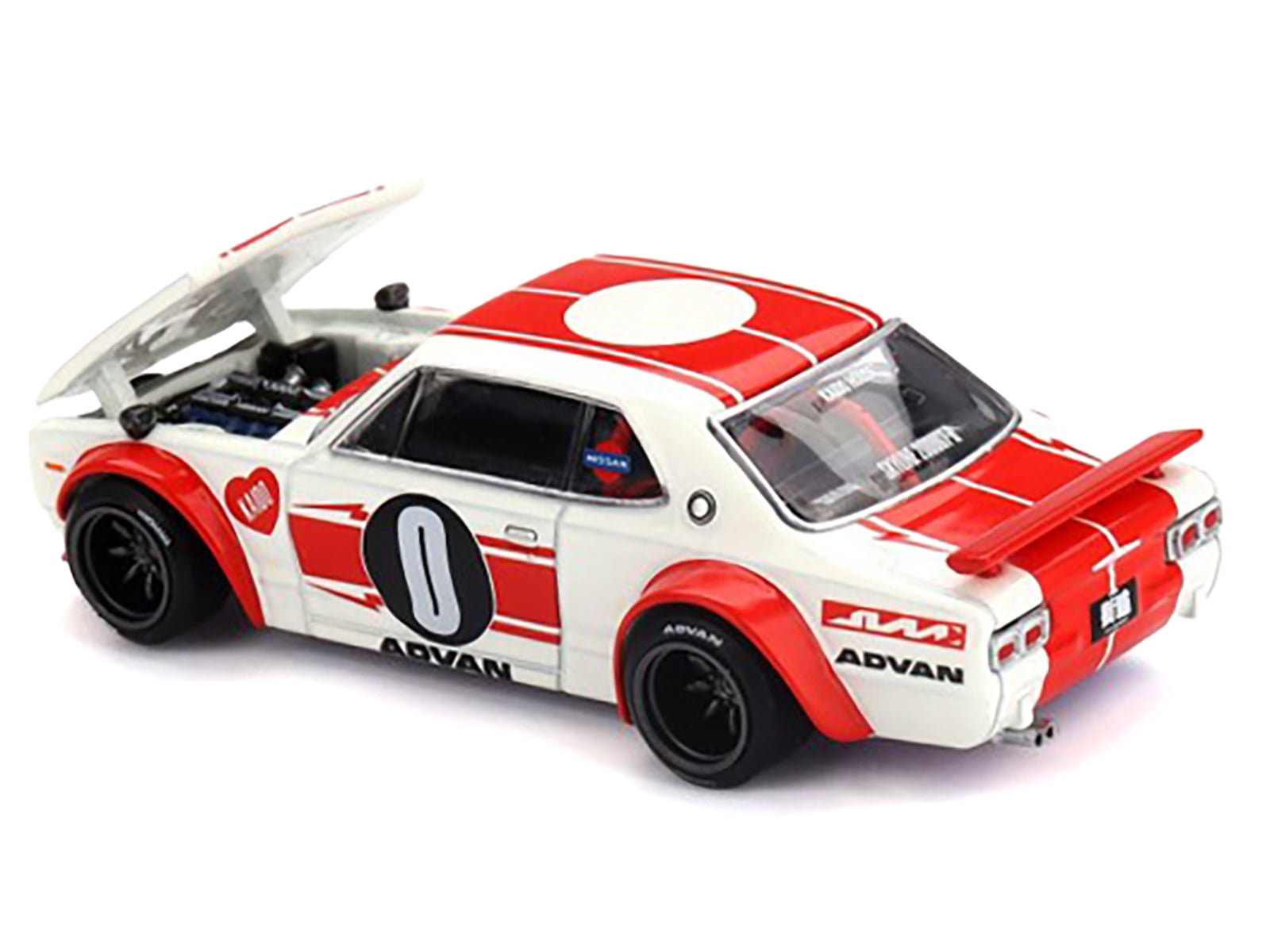 Nissan Skyline 2000GT-R (KPGC10) "Kaido Works V2" RHD (Right Hand Drive) White with Red Stripes (Designed by Jun Imai) "Kaido House" Special 1/64 Diecast Model Car by Mini GT