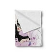 thumbnail image 2 of Kitten Soft Flannel Fleece Blanket, Girl with Sunglasses Lying on Couch Cat in Home Theme with Stains Animals, Cozy Plush for Indoor and Outdoor Use, 50" x 70", Black Lilac Lavender, by Ambesonne, 2 of 5
