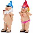thumbnail image 2 of Juego de 2 gnomos de jardín estatuarios desnudos traviesos estatua divertida decoración nudista, 2 of 5