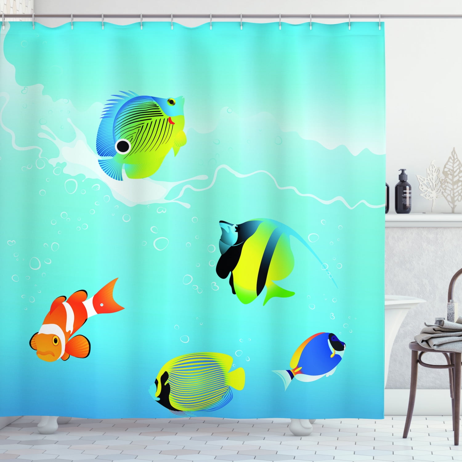 Ocean Shower Curtain Nautical Navy, Shower Curtains Fish Ocean Blue