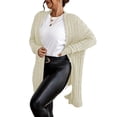 thumbnail image 4 of Cárdigan informal liso con capucha, manga larga, color beige, talla grande (para mujer), 4 of 5
