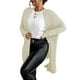 thumbnail image 4 of Cárdigan informal liso con capucha, manga larga, color beige, talla grande (para mujer), 4 of 5
