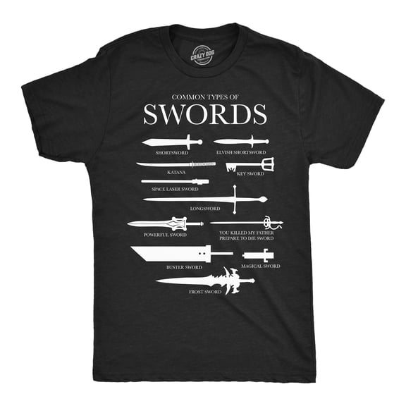 Mens Funny T Shirts Common Types Of Swords Sarcastic Nerdy Tee For Men Graphic Tees