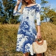 thumbnail image 4 of Blue Chinoiserie Toile Pattern Bird Tree Womens Summer Dress Tie Back A Line Flare Dress, 4 of 9