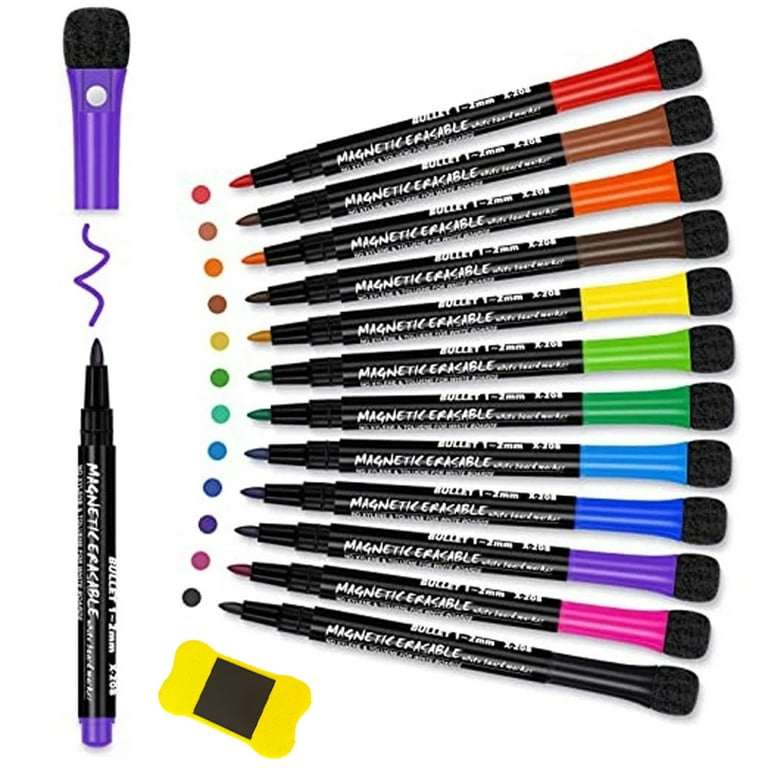 12 Pieces Fine Tip Dry Erase Markers + Magnetic Whiteboard Eraser, Magnetic  Dry Erase Markers with Eraser, Low Odor Whiteboard Markers, Dry Erase  Markers for Kids 