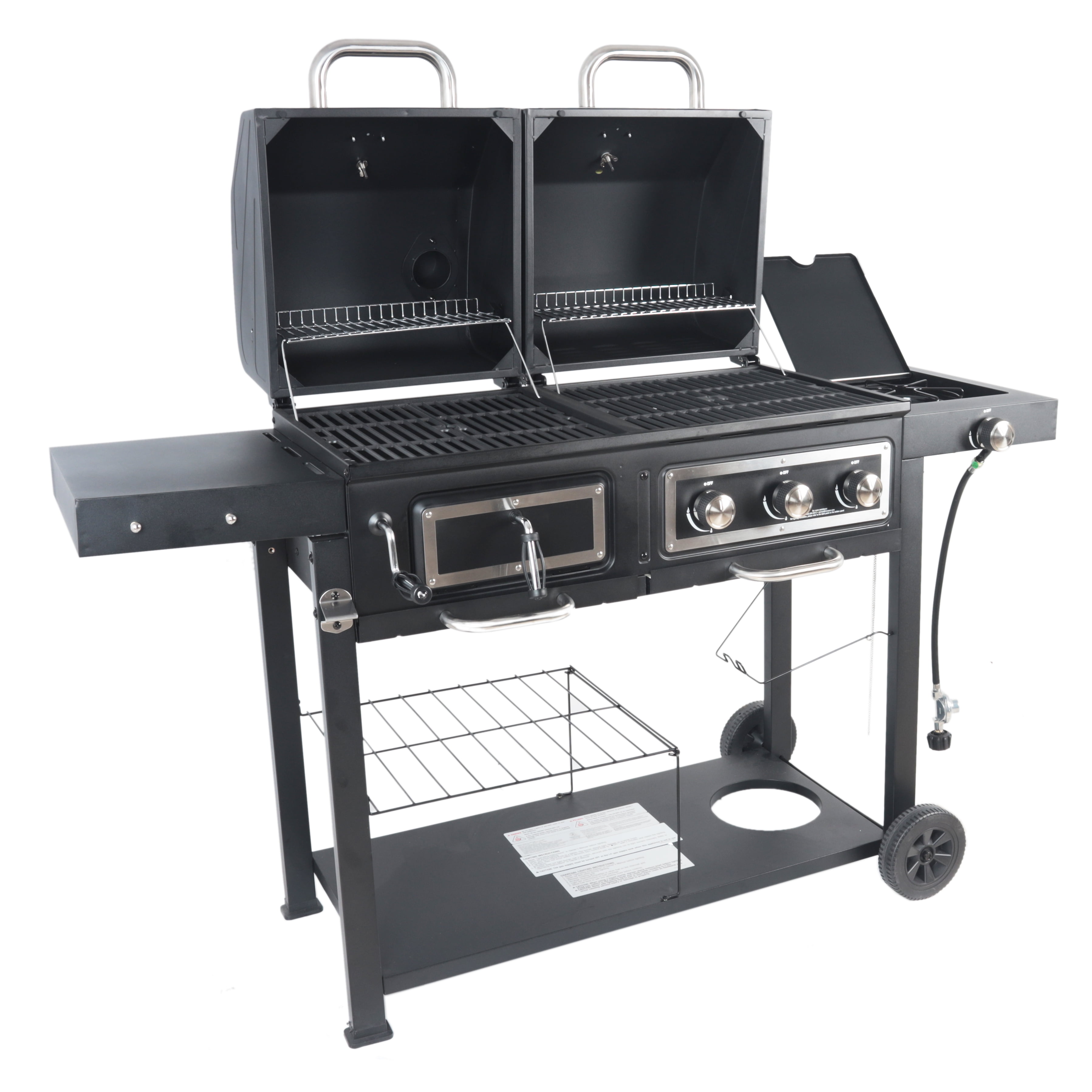 Dual Fuel Gas & Charcoal Combo Grill, Black with -