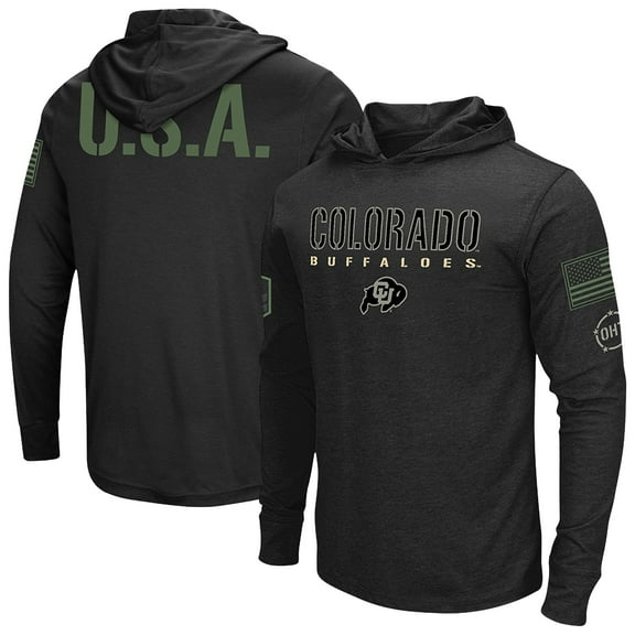 Men's Colosseum Black Colorado Buffaloes OHT Military Appreciation Camo Hooded Long-Sleeve T-Shirt