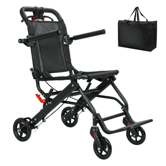 Lightweight Wheelchair - Aluminum Alloy Foldable Transport Chair for Adults with Self-Locking Brakes & Solid Tires,Flip-Back Desk-Length,15.8 inch Wide Seat, 286lbs Capacity