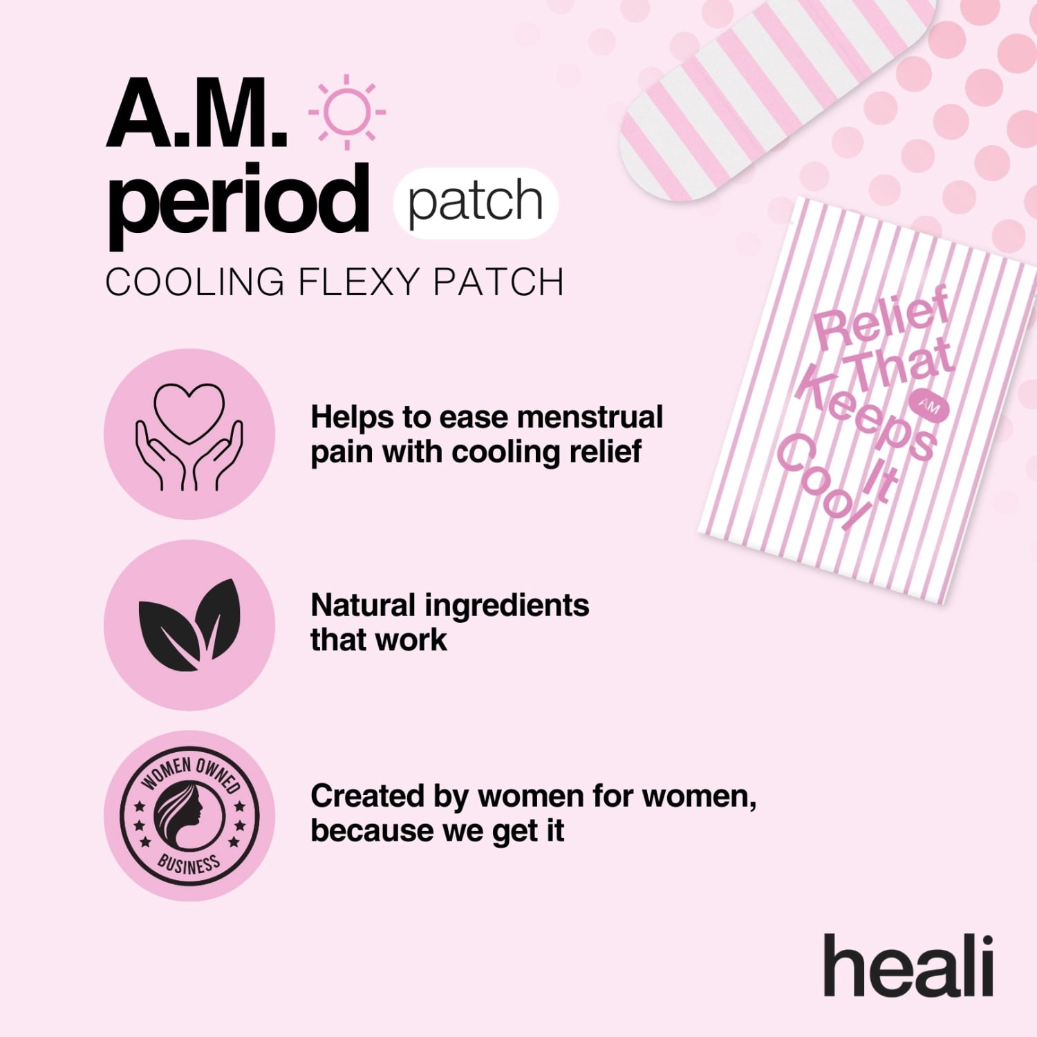 (2 pack) Heali Period Relief Menstrual Cooling Patches for Pain and Cramps, Natural Ingredients, 3 Count