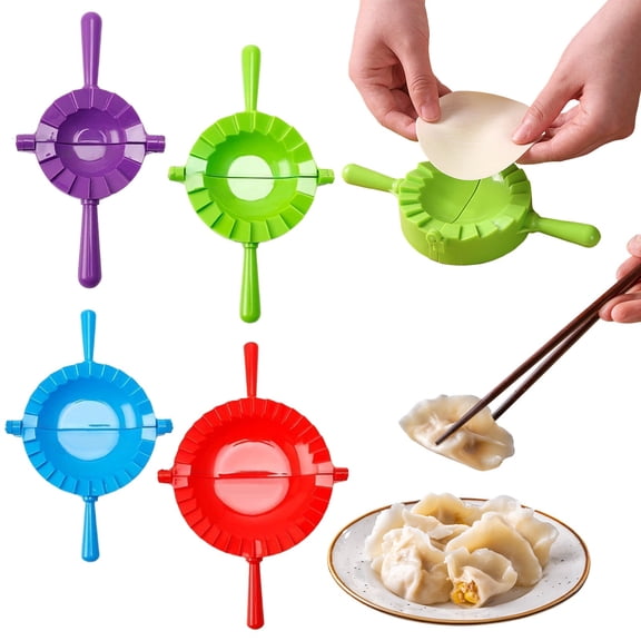 Dumpling Maker Press, 4 in 1 Dumpling Making Kit with Dough Cutter, Multi-Size Wonton Empanada Potsticker Mold for Homemade Dumplings, Pie, Calzone, Easy to Use and Dishwasher Safe