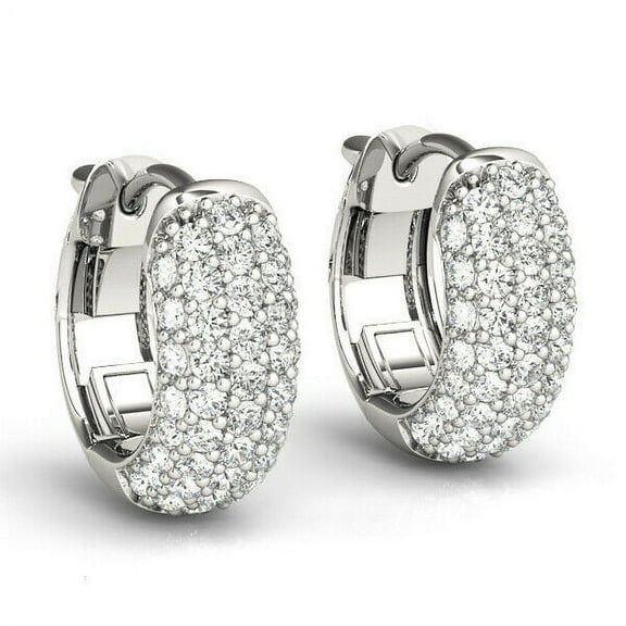 0.83CT Natural Five Row Diamond I/J SI1 Huggie Earring 14K White Gold for Women for Special Occasion