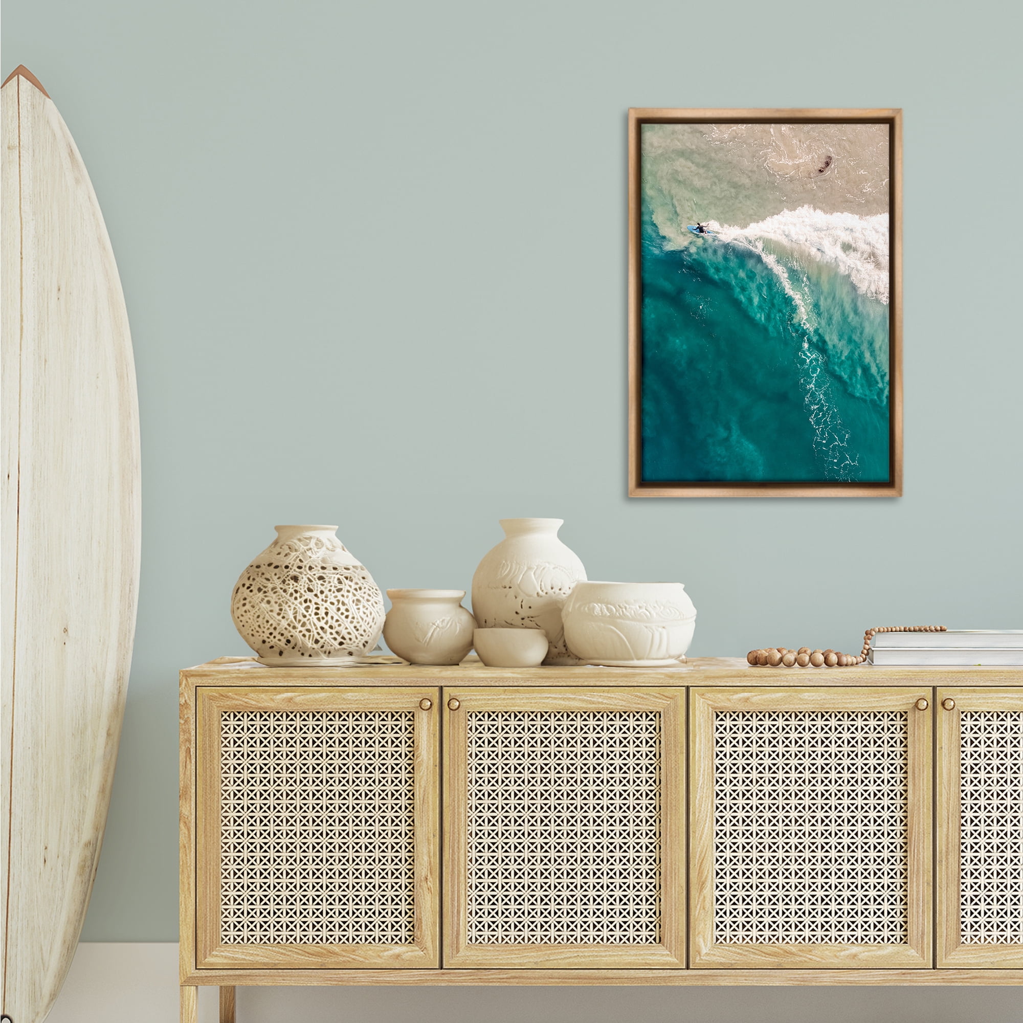 Stupell Industries Surfing Clear Waters Nautical & Beach Photography Brown Floater Framed Canvas Art Print Wall Art, 21 x 31