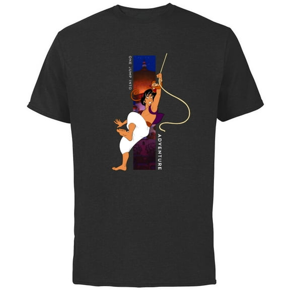Disney Aladdin and Abu One Jump Into Adventure T-Shirt - Short Sleeve Cotton T-Shirt for Adults - Customized-Black