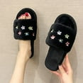 thumbnail image 2 of Womens House Slippers Flat Heel Open Toe Slip-on Flats Slides Women's Casual Winter Thickened Velvet Warm Shoes Casual Flat Shoes Black 7.5, 2 of 6