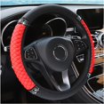 thumbnail image 3 of Funda de cuero suave para volante, protector de volante elástico automático con diamantes de imitación coloridos de 15 pulgadas, diamante de cristal brillante para mujeres y niñas, accesorios de coche, 3 of 4
